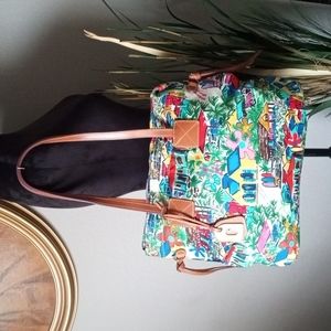 Rare! DOONEY & BOURKE "Sandbar" Tropical Island Print XL Satchel Tote Bag Purse